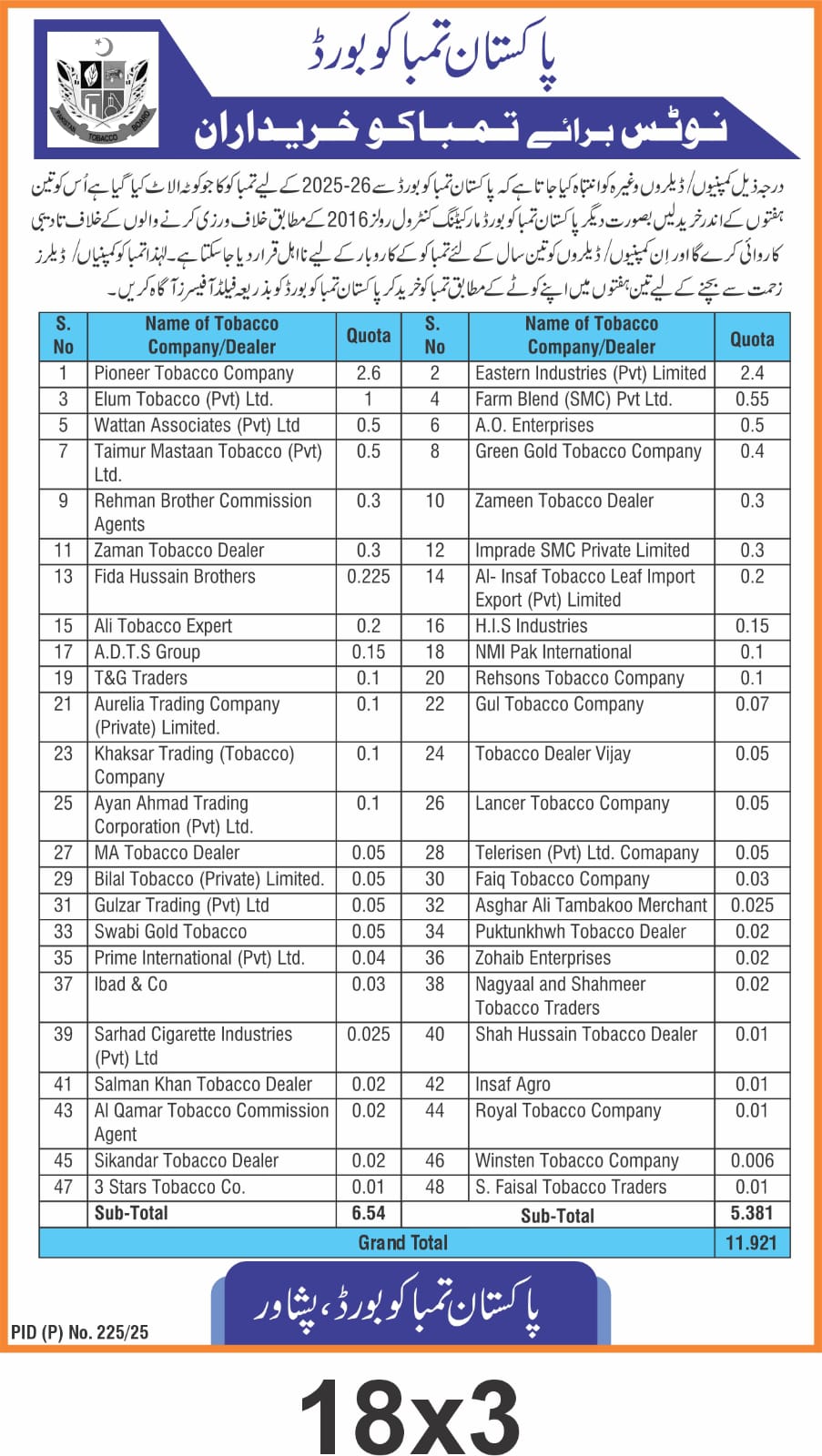 Notice for tobacco buyers